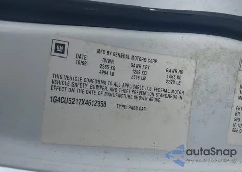 1999 Buick Park Avenue Ultra from USA, damaged, VIN 1G4CU5217X4612358